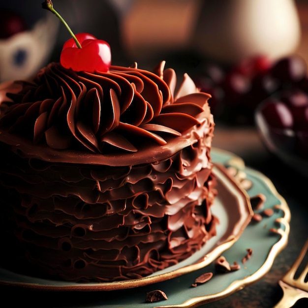 Sweet chocolate cake with cherry