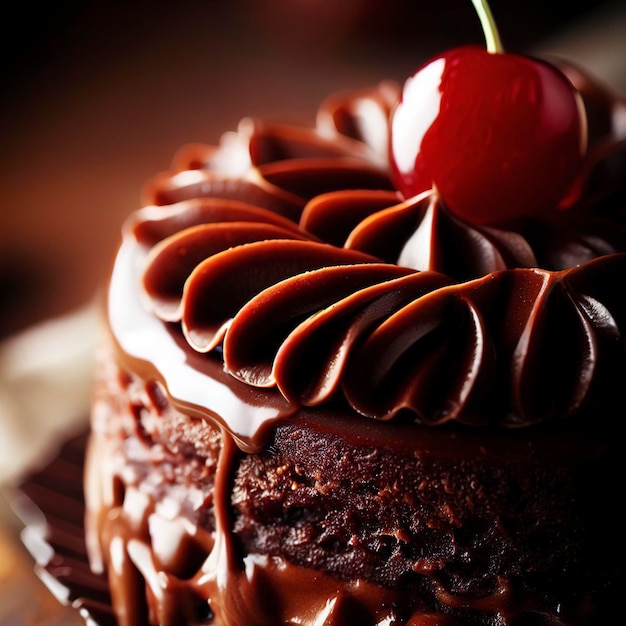 Sweet chocolate cake with cherry