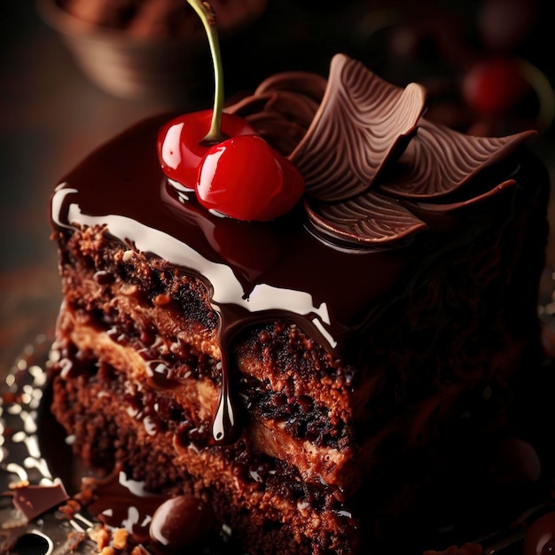 Sweet chocolate cake with cherry