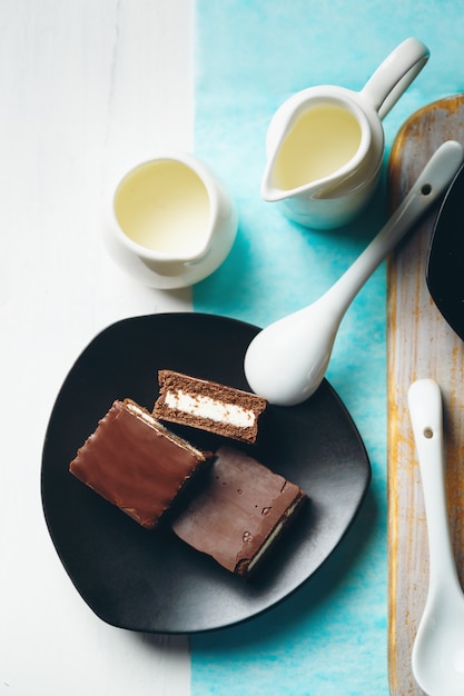 Sweet Chocolate Dessert Served on a Plate