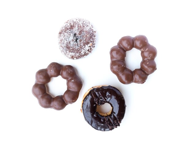 Sweet chocolate donuts isolated on white background