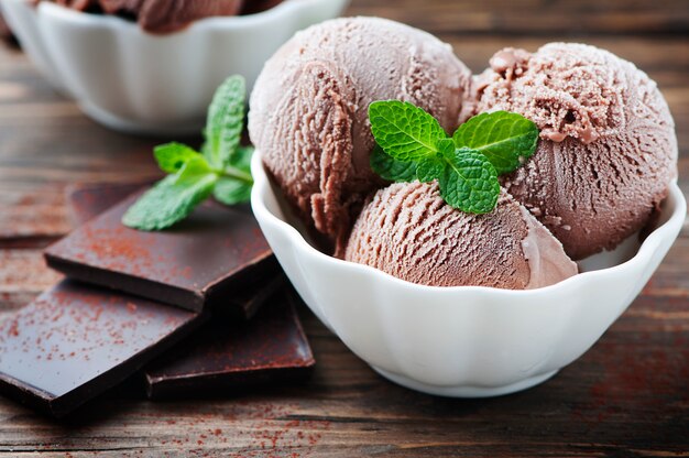 Sweet chocolate ice cream with mint