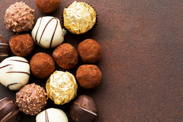 Sweet chocolate truffles close up