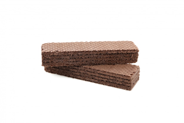 Sweet chocolate wafer biscuits isolated on white