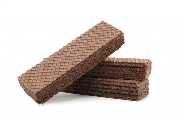 Sweet chocolate wafer biscuits isolated on white