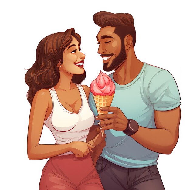 Photo sweet clipart illustration of couple sharing ice cream cone with nostalgic touch