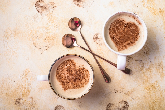 Sweet coffee drink in the form of hearts for Valentine's Day