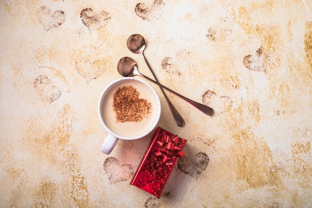 Sweet coffee drink in the form of hearts for Valentine's Day