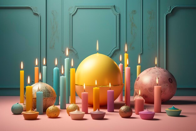 Sweet colorful birthday cupcakes and candle Generative Ai