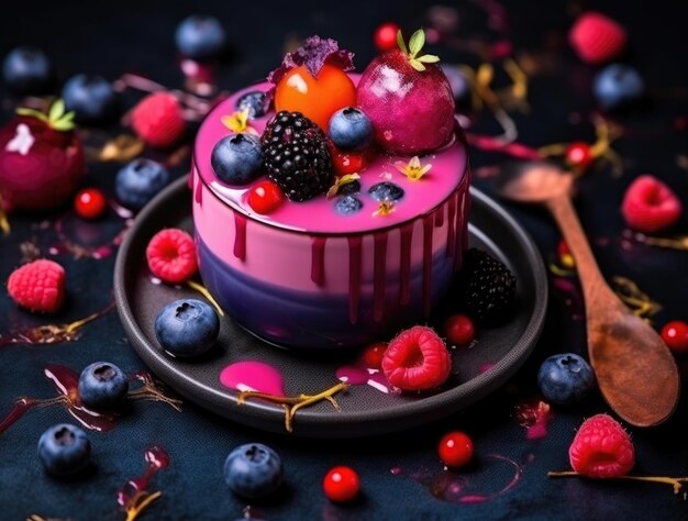 Сладкий красочный десерт с ягодами