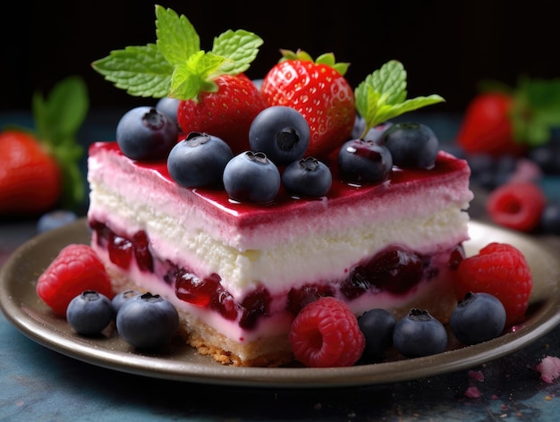 Sweet colorful dessert with berries