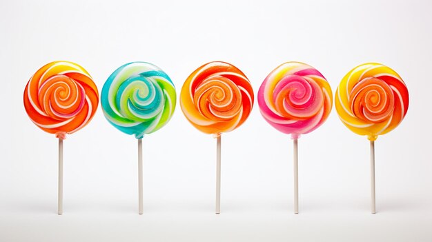 Photo sweet colorful lollipops on white background ai generative