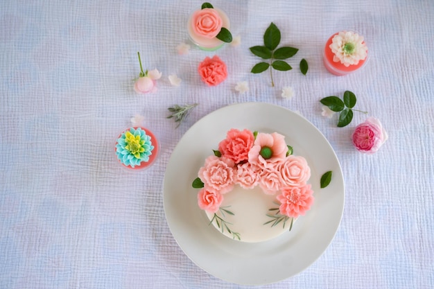 Sweet Colourful Flowers Milk jelly cake, Beautiful flower shaped coconut milk jelly cake.