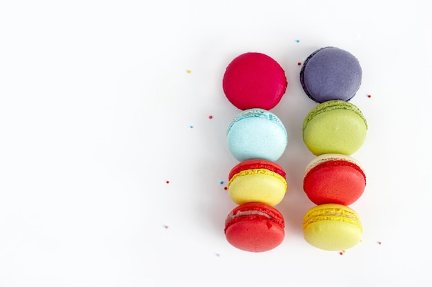 Sweet and colourful french macaroons or macaron close up view Dessert