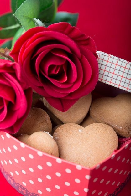 Sweet cookies in heart shape box