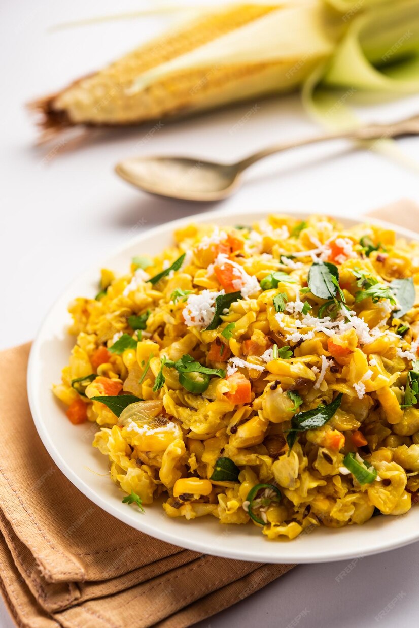 Premium Photo | Sweet corn upma makai rava uppittu made using with or ...