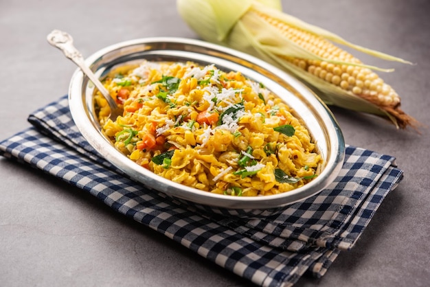 Sweet Corn Upma makai rava uppittu made using with or without semolina healthy Indian breakfast