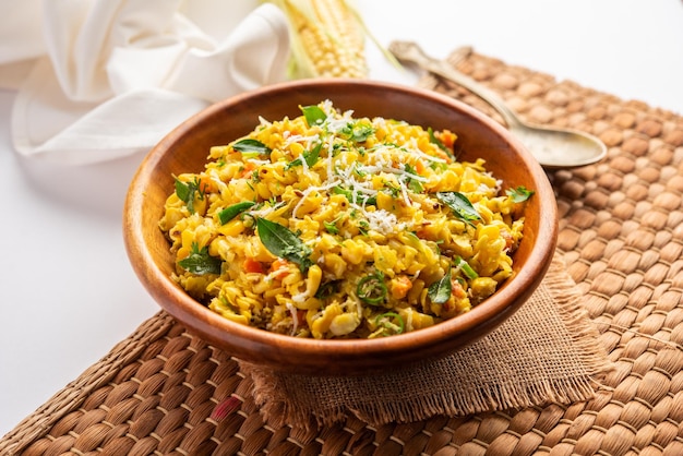 Sweet Corn Upma makai rava uppittu made using with or without semolina healthy Indian breakfast