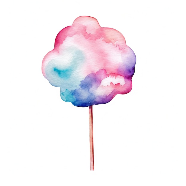 Sweet Cotton Candy Square Watercolor Illustration