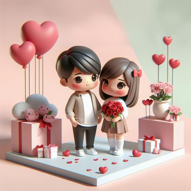 sweet couple in cute 3d style