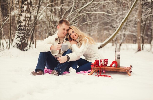 Sweet couple drinking tea