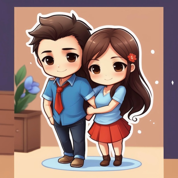 Sweet Couple Hug Cute Chibi Avatar Comic DP