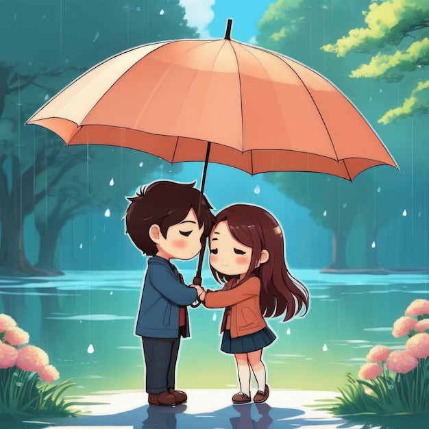 Sweet Couple Hug Cute Chibi Avatar Comic DP