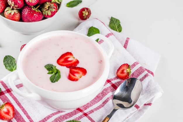 Sweet creamy strawberry soup, vegan summer food