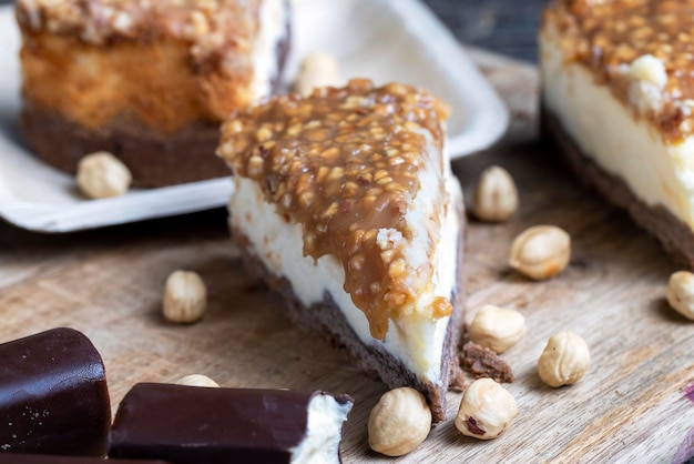 Sweet and delicious cake with nuts and caramel