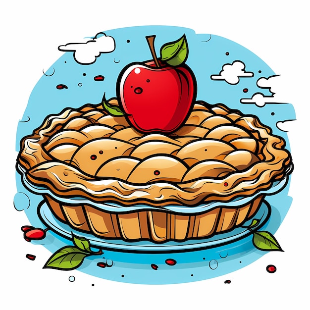 Photo sweet delight cartoon apple pie with bold black outlines