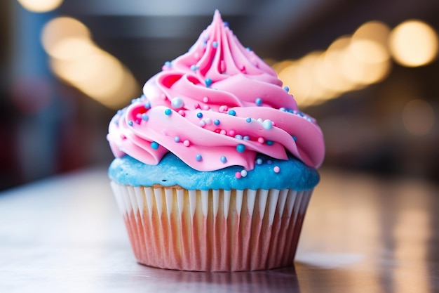 Sweet Delight Cupcake met roze en blauwe glazuur Generatief van Ai