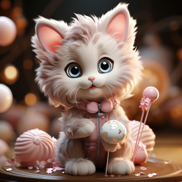 Sweet Delights Adorable Kitty Surrounded by Candies Generative AI