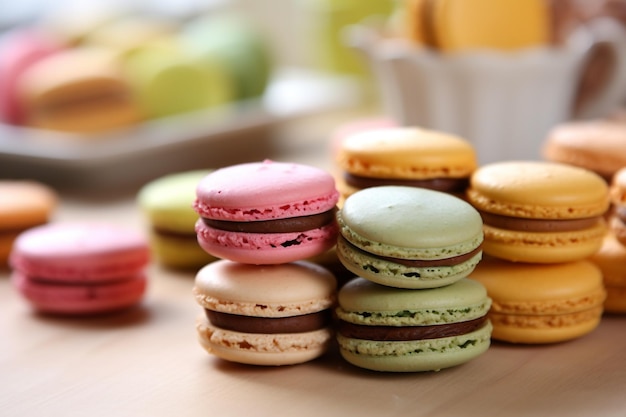 Sweet Delights Assorted Macarons on the Kitchen Table