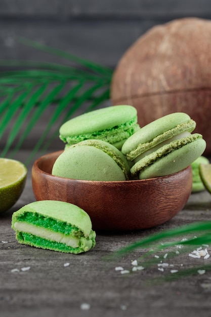 Sweet dessert Macaroons with lime