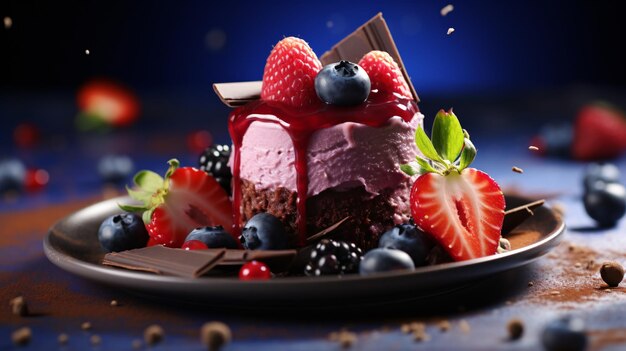 Sweet dessert with a sprinkling of strawberry and blueberries