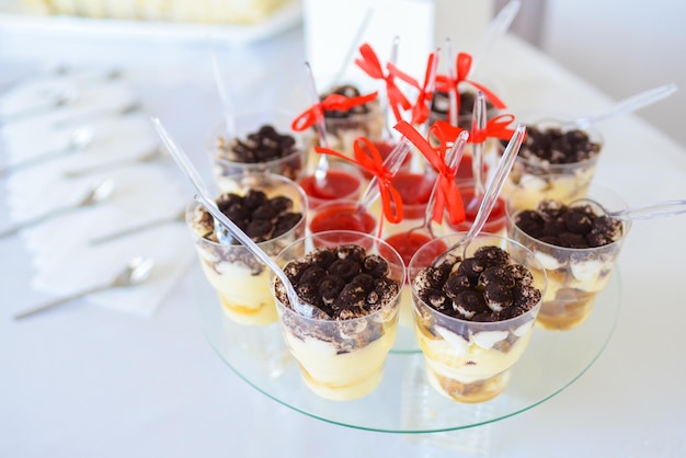 Sweet desserts on buffet table