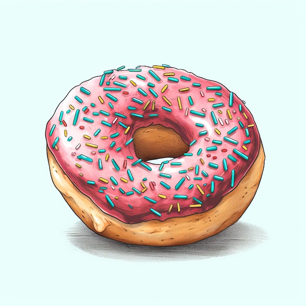 Sweet donut cartoon drawing on abstract background