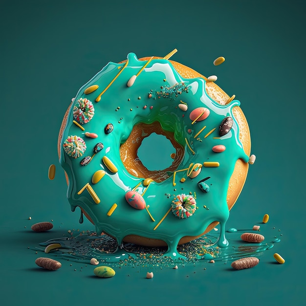 녹색 과일 글레이즈의 달콤한 도넛 Generative AI