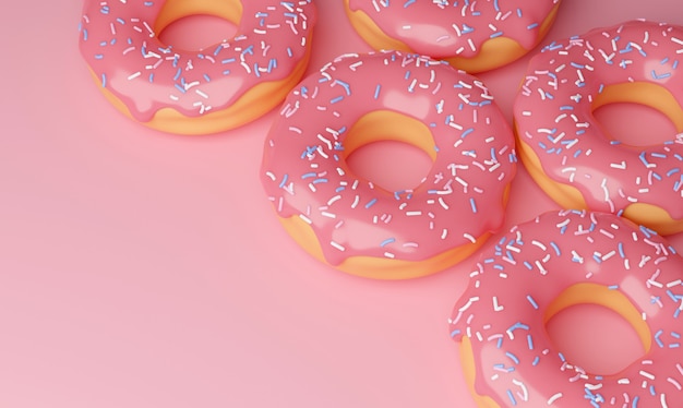 Sweet donuts covered with pink icing