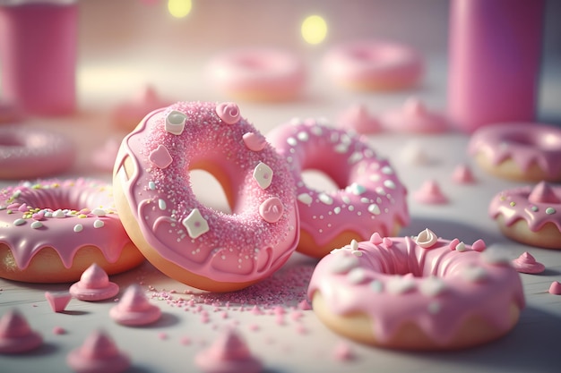 Sweet donuts in delicate pink colors Neural network AI generated