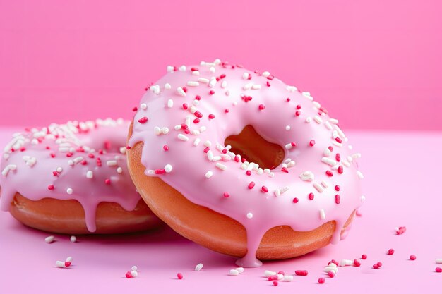 Sweet donuts on pink background