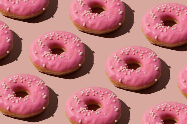 Sweet donuts in pink glaze pattern