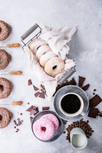 Sweet donuts with coffee