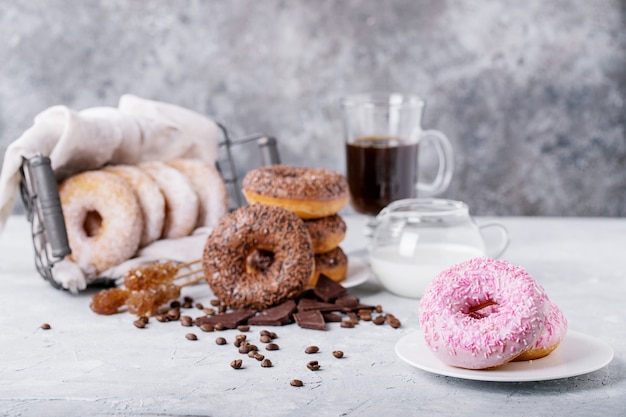 Sweet donuts with coffee