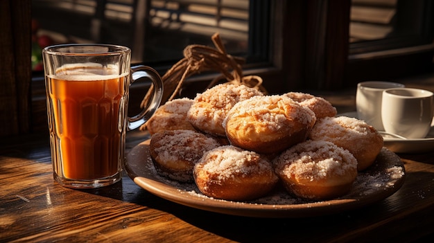 写真 甘いドーナツと砂糖とコーヒー