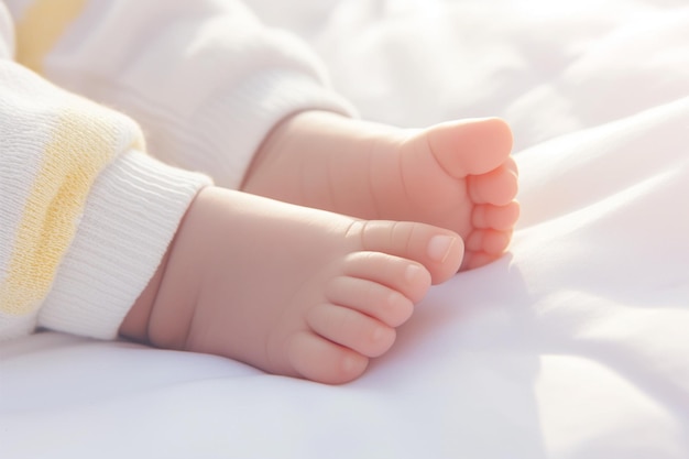 Sweet dreams Babys tiny feet peacefully sleeping in the bed