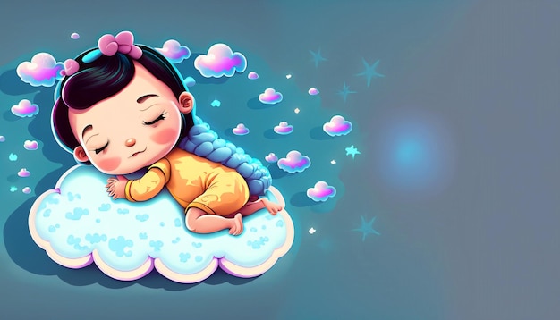 Photo sweet dreams free vector cute baby sleeping on cloud pillow cartoon icon illustration adorable