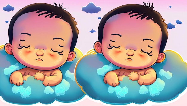 甘い夢無料ベクトル雲枕で寝ているかわいい赤ちゃん漫画アイコン イラスト愛らしい