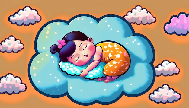 Photo sweet dreams free vector cute baby sleeping on cloud pillow cartoon icon illustration adorable