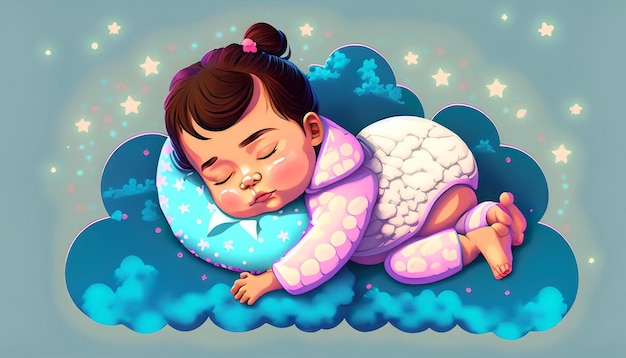 Photo sweet dreams free vector cute baby sleeping on cloud pillow cartoon icon illustration adorable